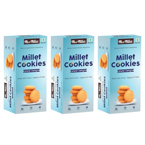 ME & MILLETS Cookies Jowar Delight (75g X 3) - Delicious Millets Biscuits, Rich In Fiber & Protein, Healthy Tea Snack (Jain Friendly)