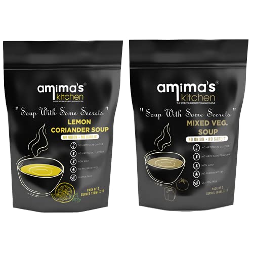 Amima's Kitchen Combo Of Lemon Coriander + Mixed Veg. Jain Soup (No Onion No Garlic) - 100 Grams (Pack of 2) | Instant Soup Mix Powder | Ready To Cook | No Artificial Flavour & Colour | Gluten Free | Non GMO | Healthy Soup