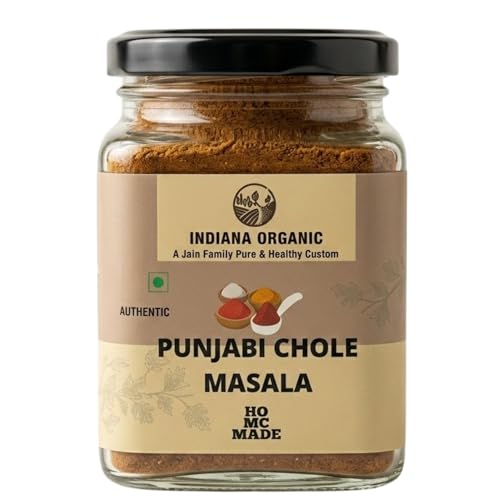 Indiana Organic Punjabi Chole Masala | Authentic North Indian Spice Blend | No Preservatives, No Additives, Gluten Free | Freshly Ground Whole Spices | Homemade Taste | 150g Glass Jar | No onion & garlic added