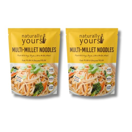 Naturally Yours Multi Millet Hakka Noodles | Ragi, Bajra, Little, Kodo & Barnyard Millet with Whole Wheat | No Maida, No Onion No Garlic, Jain Friendly, Vegan, Preservative Free | 180g Pack of 2