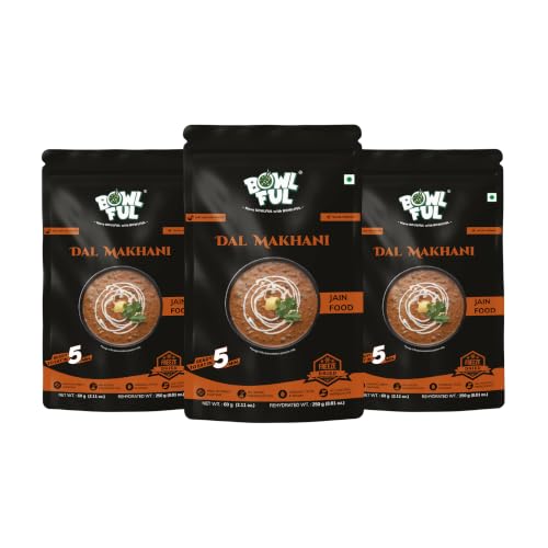 Bowlful Dal Makhani Jain, 65 GMS Each, Pack of 3, Creamy Dal with Richness of Butter and Spices. 100% Natural, Freeze Dried Food
