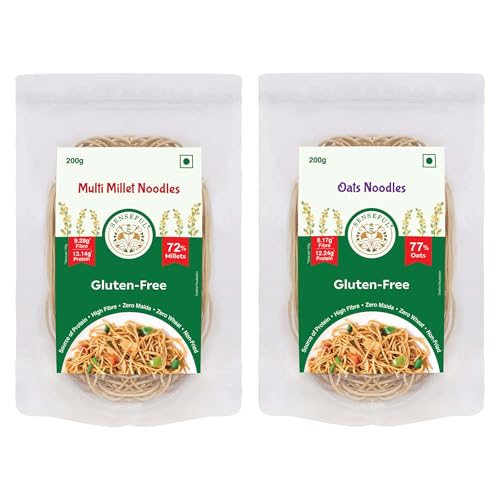 SENSEFUL Multi Millet + Oats Noodles Combo of 2 - Gluten-Free (Zero Maida & Zero Wheat), Source of Protein, High Fibre, Low Fat, Low Sugar & Non-Fried - 200 gm each