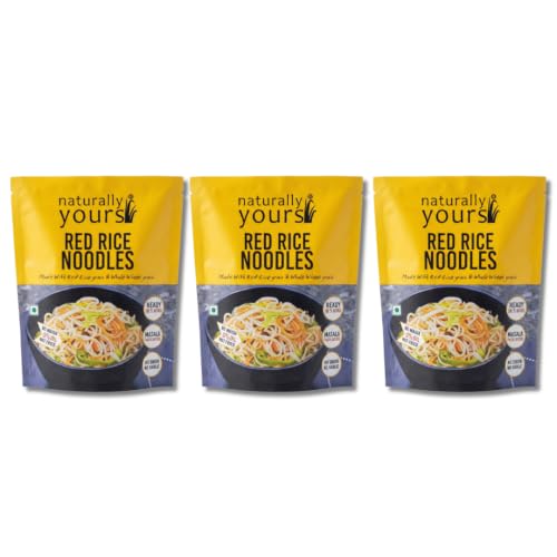 Naturally Yours Red Rice Hakka Noodles | No Maida, Non-Fried, Vegan, Preservative Free | No Onion No Garlic, Jain Friendly | High Iron, Antioxidants & Fiber | Healthy & Easy to Digest | 180g Pack of 3