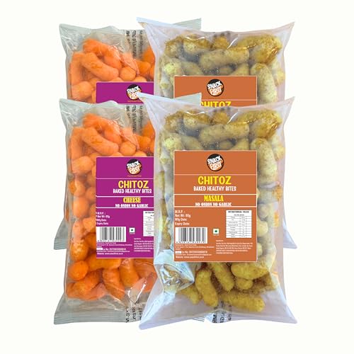 Snack First Baked Corn Puff (2) Masala Chitoz (2) Chitoz, Pack of 4, No Onion No Garlic, Jain, Puffed Snack, Corn Puffs, Healthy Snack, Namkeen, Each 80g