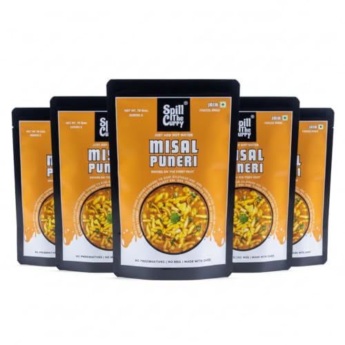 SPILL THE CURRY Puneri Misal Jain Ready to Eat | No Onion No Garlic | Authentic Maharashtrian Misal | Freeze-Dried Instant Meal | Pure Ghee, No Preservatives, MSG-Free | Travel & Hostel Friendly | Combo Pack of 5 (55g Each)