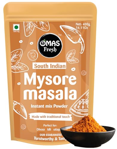 Omas Fresh No Onion, No Garlic South Indian Coconut Chutney Instant Mix Powder Perfect for Dosa, idli, Uttapam (Just Add Curd/Water to Use) (400g, Mysore Masala Powder)