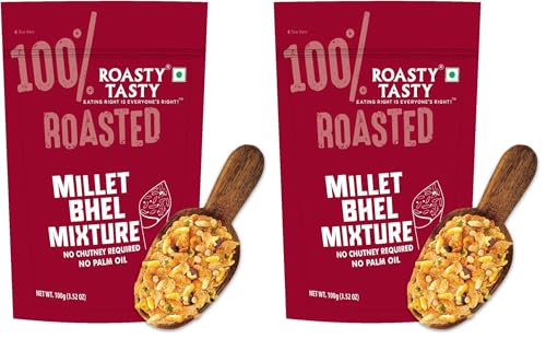 Roasty Tasty Millet Bhel Mix | Ready-to-Eat Healthy Bhel Snack – No Chutney Required | Roasted Namkeen with Millets, Chana & Spices | High Fiber | No Onion No Garlic Bhel Namkeen | 100g x 6 Packs | Instant Bhel Mix