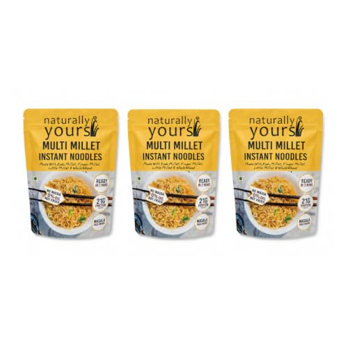 Naturally Yours Multi Millet Instant Noodles 175g | Kodo & Little Millet + Whole Wheat | 21g Protein | High Fiber | No Maida | Non-Fried | No Onion No Garlic Jain-Friendly | Tastemaker | Pack of 3
