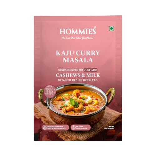 Hommies Dhaba Kaju Curry Masala Spice Mix | Ready to Cook in 15 Mins | Just Add Paneer & Milk | Shahi Cashew Curry Masala | Serves 4 | Made with Cashew Nuts | No Preservatives | Pack of 4 (200g, 50g Each)
