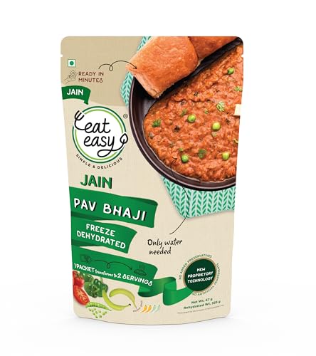 Eat Easy Ready To Eat Jain Pav Bhaji- 65 gm | Just Add Water and Cook | No Onion No Garlic, Vegetarian Healthy Instant Food for Travel, Trekking, Campign | No Preservatives | No Added Artificial Colours & Flavours