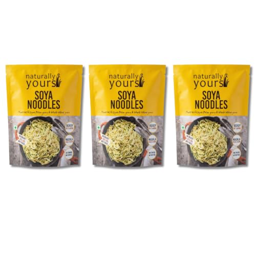 Naturally Yours Soy Hakka Noodles | Soybean & Wheat Protein | No Maida, No Onion No Garlic, Jain Friendly, Vegan, Preservative Free, No MSG | High Protein & Fiber | Tastemaker Inside | 180g Pack of 3