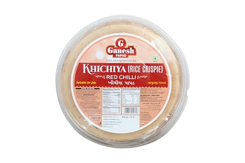 Ganesh Rice Red Chilly Khichiya Papad 400g | Jain Suitable No Onion No Garlic | Gluten Free No Preservatives Chawal Papad Pack of 2