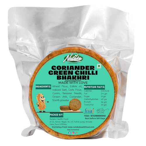 Coriander Chilli Bhakri Snacks | Roasted Healthy Gujarati Snacks | No Maida | No Artificial Colours | No Onion & No Garlic | Vacuum Packed | Gluten Free Coriander Chilli Bhakhri