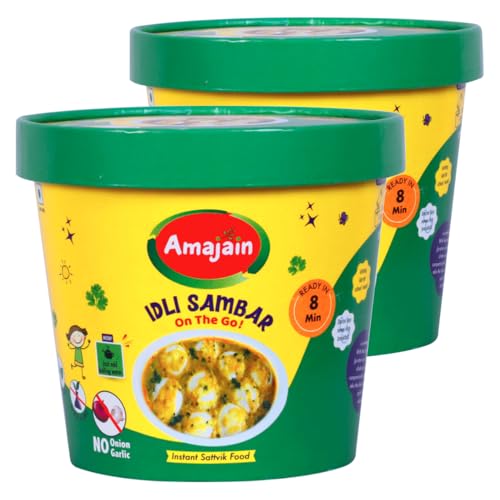 Amajain Instant Sattvik Healthy Idli Sambar, Ready-to-Eat, No Added Preservatives, No Added Flavours, Jain-Friendly, 90g (Pack of 2)
