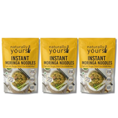 Naturally Yours Moringa Instant Ramen Noodles | Shigru Leaf, Millet & Whole Wheat | No Maida, Not Fried | No Onion No Garlic, Jain Friendly | Ready in 2 Minutes | Masala Inside | 175g Pack of 3