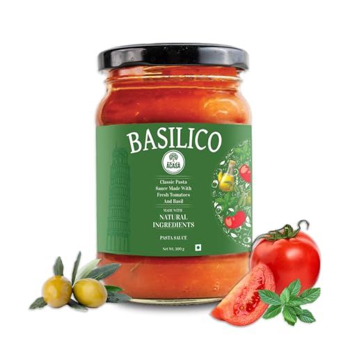Acasa No Onion No Garlic Basilico Pasta Sauce 300 gm - Jain Tomato Basil Pasta Sauce - Perfect for Pizza Base - Authentic Tomato Basil Flavor - Ideal for Homemade Italian Meals