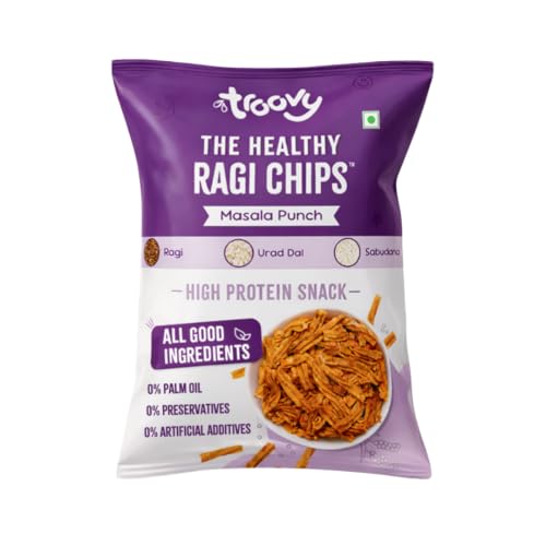 Troovy Masala Ragi Chips | Tasty & High Protein Snacks | 30% Of Protein Needs | No Palm Oil, Cholesterol or Trans Fats | 70g (Pack of 3)