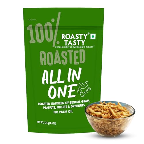 Roasty Tasty All in One | No Onion No Garlic Roasted Namkeen Mix | Healthy Indian Snack with Peanuts, Millets, Dry Fruits 125g x 3 Packs