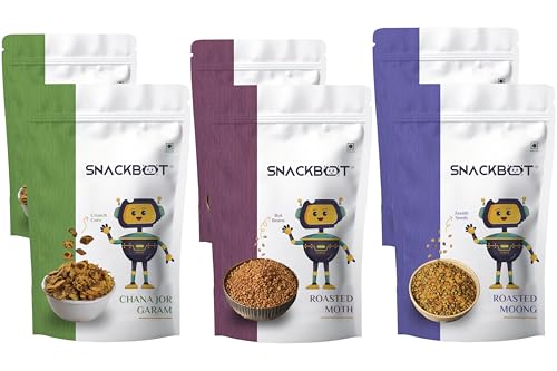 Snackbot Satvik Snack Combo – No Onion No Garlic Healthy Snacks | Roasted Moong, Roasted Moth & Chana Jor Garam | 100% Vegetarian Indian Snack Pack