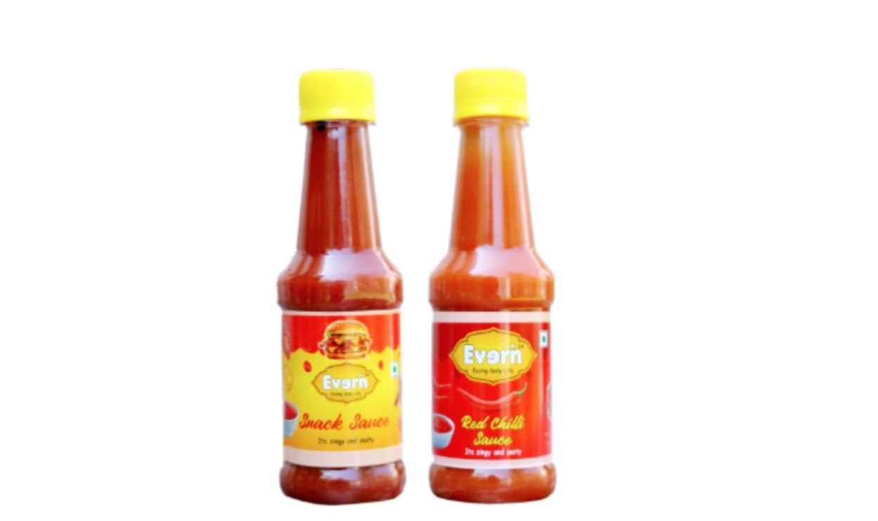 Everin Zingy and Zesty No Onion No Garlic Snack Sauce and Red Chilli Sauce Pack of 2, 200g each