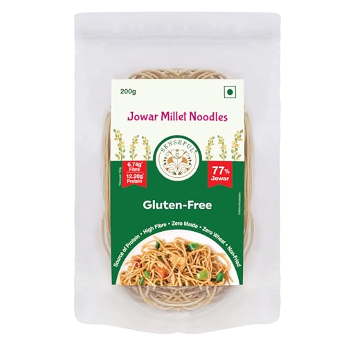 SENSEFUL Jowar Millet Noodles - Gluten-Free, With 77% Jowar - 200 gm | Zero Maida, Zero Wheat, Source of Protein, High Fibre, Fat-Free, Low Sugar & Non-Fried