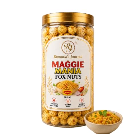Romana's Journal Roasted Makhana (Fox Nuts) Snack | Crunchy & Flavorful Roasted Lotus Seeds | Multiple Flavor Options Available | Light Everyday Snacking Choice | Tea Time, Travel & Office Snack | Carefully Roasted (Masala Mania)