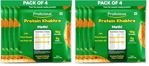 Prolicious Khakhra Methi High Protein Khakhra | Upgrade Your Snacking | 10g Protein + 5g Fibre | Same Crunch, Snack Smarter | Plant Based, Jain | No Palm Oil | 170g (Pack of 8)