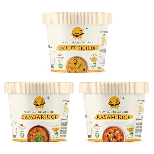 Instabites Ready To Eat Combo of Millet Kichidi, Sambar Rice, Rasam Rice No Added Preservatives and Ready to Eat in Minutes - Pack of 3