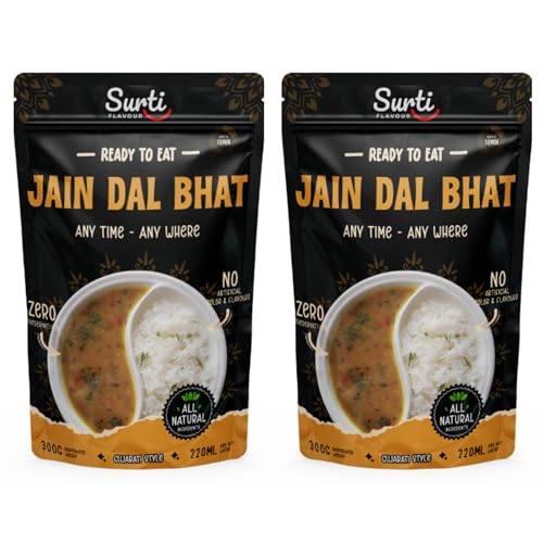 Surtiflavour Authentic Jain Dal Bhat, Ready-to-Eat Indian Dish, 300 Gram, Gluten-Free, Preservative-Free (Pack of 2)