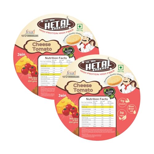 Cheese-Tomato Khakhra JAIN | Gluten Free | Crispy| Ready To Eat | High Protein High Fiber| No Palm Oil | 200g Vacuum Pack Of 2