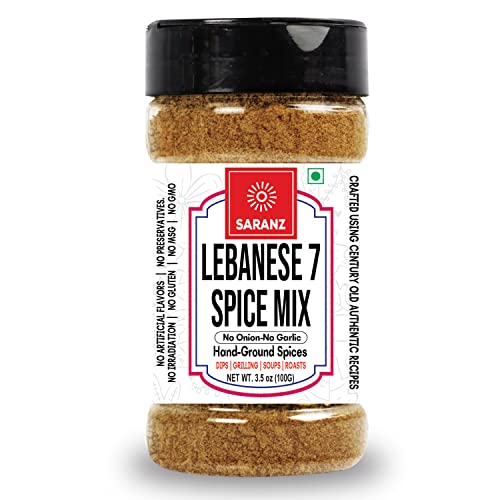 SARANZ Lebanese 7 Spice Mix Jain Exotic Seasoning | Batata Harra Masala Perfect for Snacks, Appetizers, Savouries, Main Dishes Aromatic and Flavoured Vegan | Middle East Seasonings - 100 Grams
