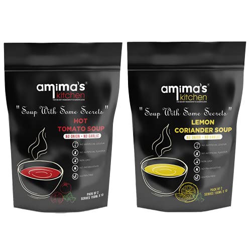 Amima's Kitchen Combo Of Hot Tomato + Lemon Coriander Jain Soup (No Onion No Garlic) - 100 Grams (Pack of 2) | Instant Soup Mix Powder | Ready To Cook | No Artificial Flavour & Colour | Gluten Free | Non GMO | Healthy Soup