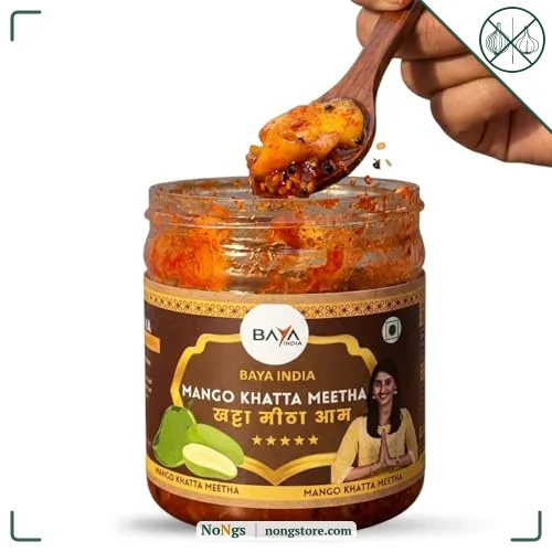 Baya India Khatta Meetha Mango Pickle, Sweet and Tangy Aam Ka Achar, Homemade Style, No Chemical and No Preservatives Pickle, No Onion No Garlic 250g Plastic Jar