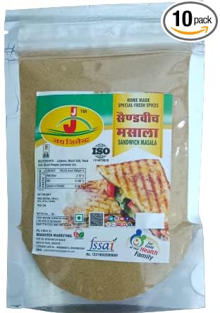 Jai Jinendra Spices & Masale Sandwich Masala | Fresh and Natural | Vegetable & Cheese Sandwich | No Added Sugar / No Onion / No Garlic | 100 Grams ( Pack of 10 )