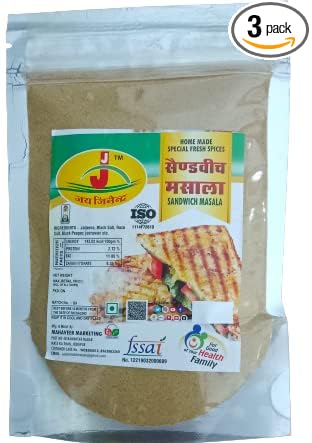 Jai Jinendra Sandwich Masala | Fresh and Natural | Vegetable & Cheese Sandwich | No Added Sugar | No Onion | No Garlic | Vegan | Zero added Colours, Fillers, Additives & Preservatives | 100 Grams ( Pack Of 3 )