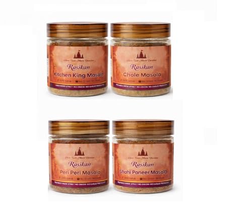 Rasikan Jain Satvik Masala Combo – Kitchen King, Chole, Garam Masala,Paneer Tikka(320g) | No Onion No Garlic | Freshly Ground Small Batch Spices | No Added Colour or Preservatives | Perfect for Bhog, Satvik & Everyday Cooking