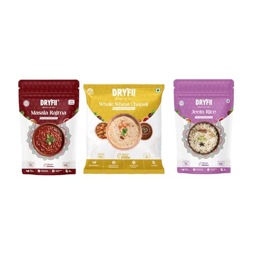 Dryfii Ready-to-Eat Chapati with Jain Rajma & Rice | Satvik Pure Combo Meal | No Onion No Garlic | Healthy Jain Indian Food Pack