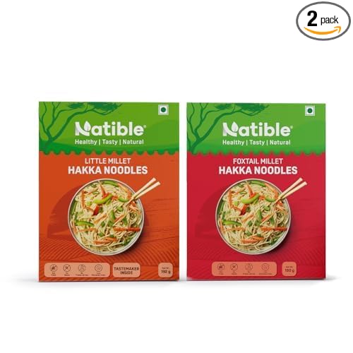 Natible Millet Hakka Noodles Combo Pack I No Maida I Not Fried I No MSG I Easy & Ready To Cook Noodles (Pack of 2)
