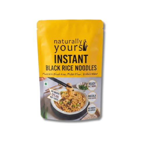 Naturally Yours Black Rice Instant Ramen Noodles | Black Rice, Millet & Whole Wheat | No Maida, No MSG, Not Fried | No Onion No Garlic, Jain Friendly | High Protein | Ready in 2 Minutes | 175g Pack