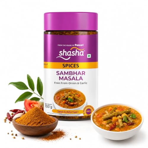 Shasha Sambhar Masala 100g - Spice Mix for Authentic South Indian Sambhar - No Onion or Garlic - From the House of Pansari