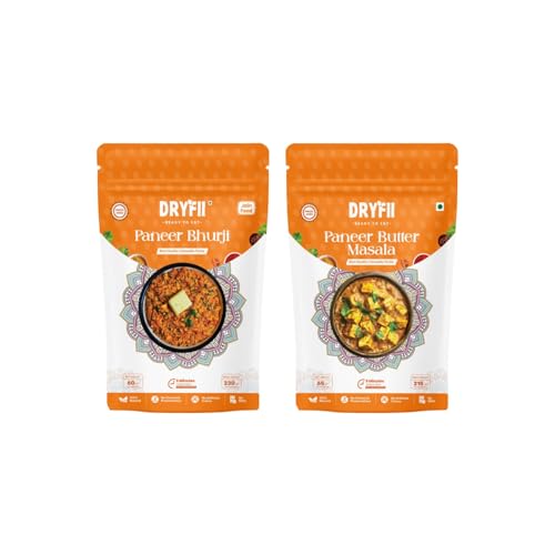 Dryfii Ready-to-Eat Paneer Combo – Paneer Butter Masala & Paneer Bhurji | Instant Jain Meal | No Onion No Garlic | Freeze-Dried | 450g