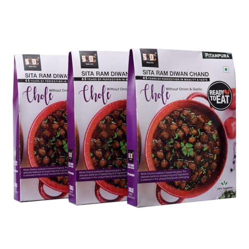 Sita Ram Diwan Chand Ready To Eat Chole Without Onion and Garlic 300 Gram each | No Preservatives | No Artificial Flavors | 100% Natural Ingredients & Vegetarian | Tasty Snacks - Pack of 3