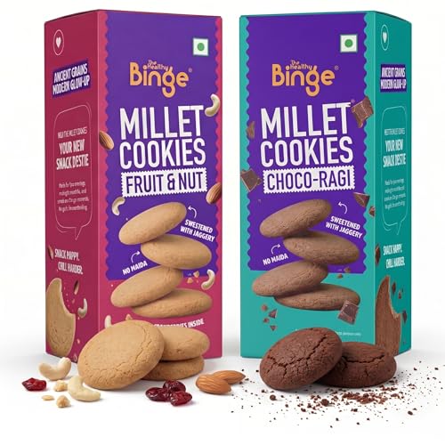 The Healthy Binge Assorted Millet Cookies – Healthy Snacks Combo | Millet Cookies | Jaggery Cookies | Healthy Snacks for Kids and Adults 180g Pack of 2