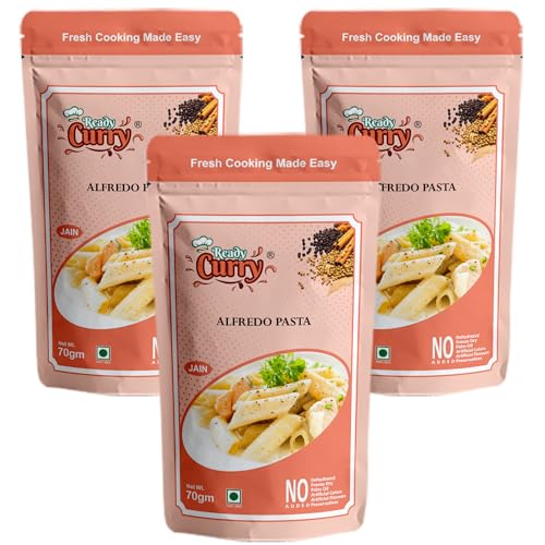 ReadyCurry | Alfredo Pasta | Jain | No Onion No Garlic| Spice Mix | Gravy Masala | Ready to cook in 10 minutes| Home style taste |No Dehydrated | No Freeze Dry |No Artificial Colours or Flavours or Preservatives| 70g (Pack of 3)