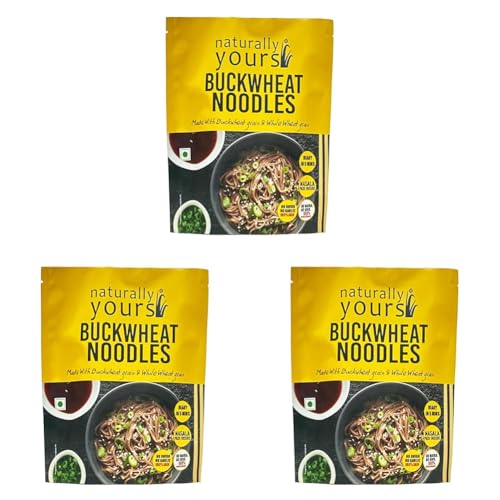 Naturally Yours Buckwheat Soba Hakka Noodles | Kuttu Atta & Whole Wheat | No Maida, No Onion No Garlic, Jain Friendly, Vegan, Preservative Free | Tastemaker Inside | Healthy Noodles | 180g Pack of 6