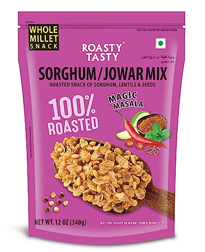 Roasty Tasty Jowar Mix Magic Masala Roasted Snack 340g | Healthy Snack | Gluten Free Jowar Namkeen | Ideal Millet Namkeen for Kids & Adults | Low Calorie Snacks - Roasted Namkeen - No Cholesterol, No Transfat Diet Mixture with Seeds Mix | Millet Snacks Items