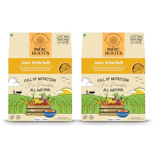 Indic Roots Jain Khichdi | Instant Ready to Eat Full Meal |No Preservatives, All Natural, Packed Food with no Onion Garlic |Gluten Free MRE Food - 55 gm (Pack of 2)