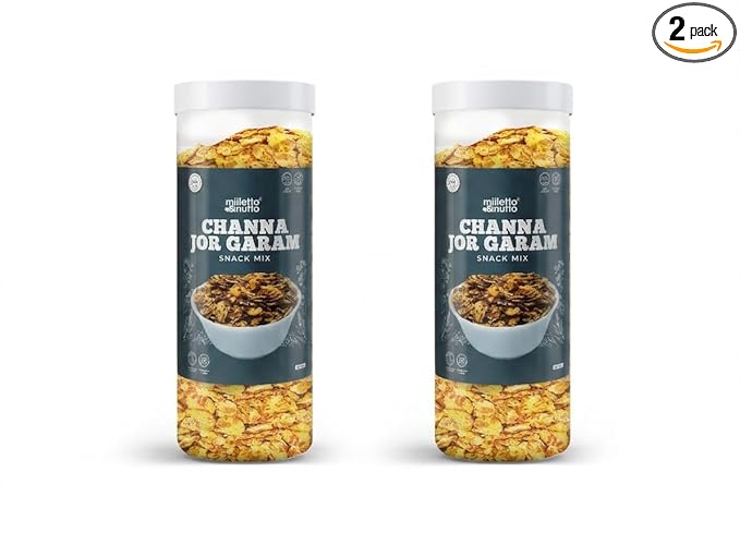 Milleto & Nutto Channa Jor Garam Snack Mix 130g | Pack of 2 | Healthy Namkeen Mix for Tea Time & Evening Snack | High Protein, Gluten Free, Crispy Roasted Chana Chur | Indian Traditional Snack for Office & Travel |