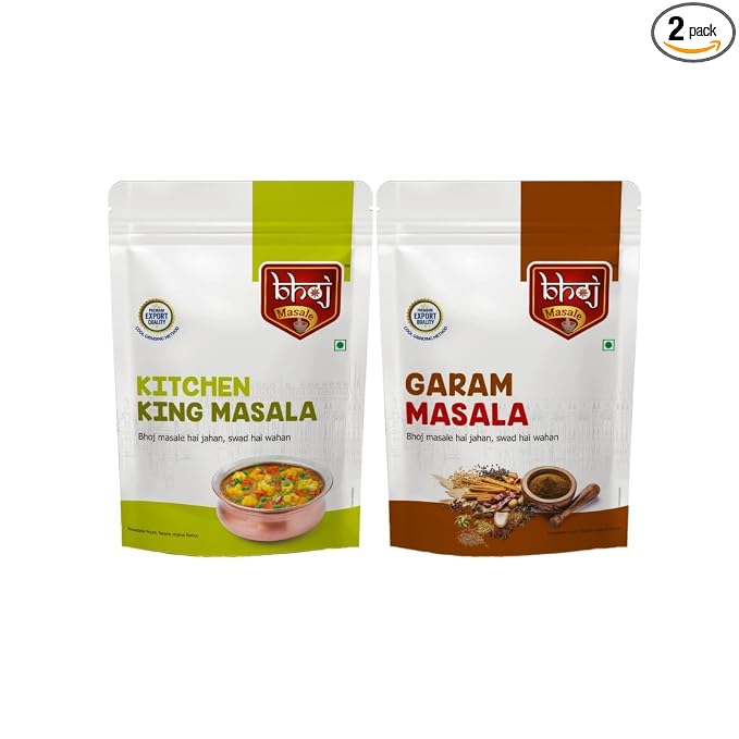 Bhoj Masale Kitchen King And Garam Masala Powder Combo Pack 200Gm Each | Aromatic Jain Spice Flavorful Indian Cooking | Flavorful Cooking | No Artificial Flavor Added | No Onion & No Garlic Added
