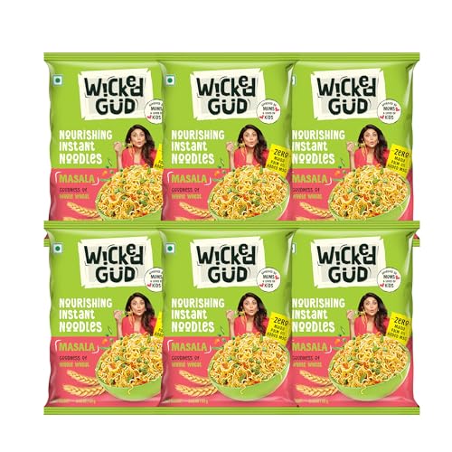 WickedGud Masala Noodles (69g x 6) - Whole Wheat, Zero Maida, No Palm Oil